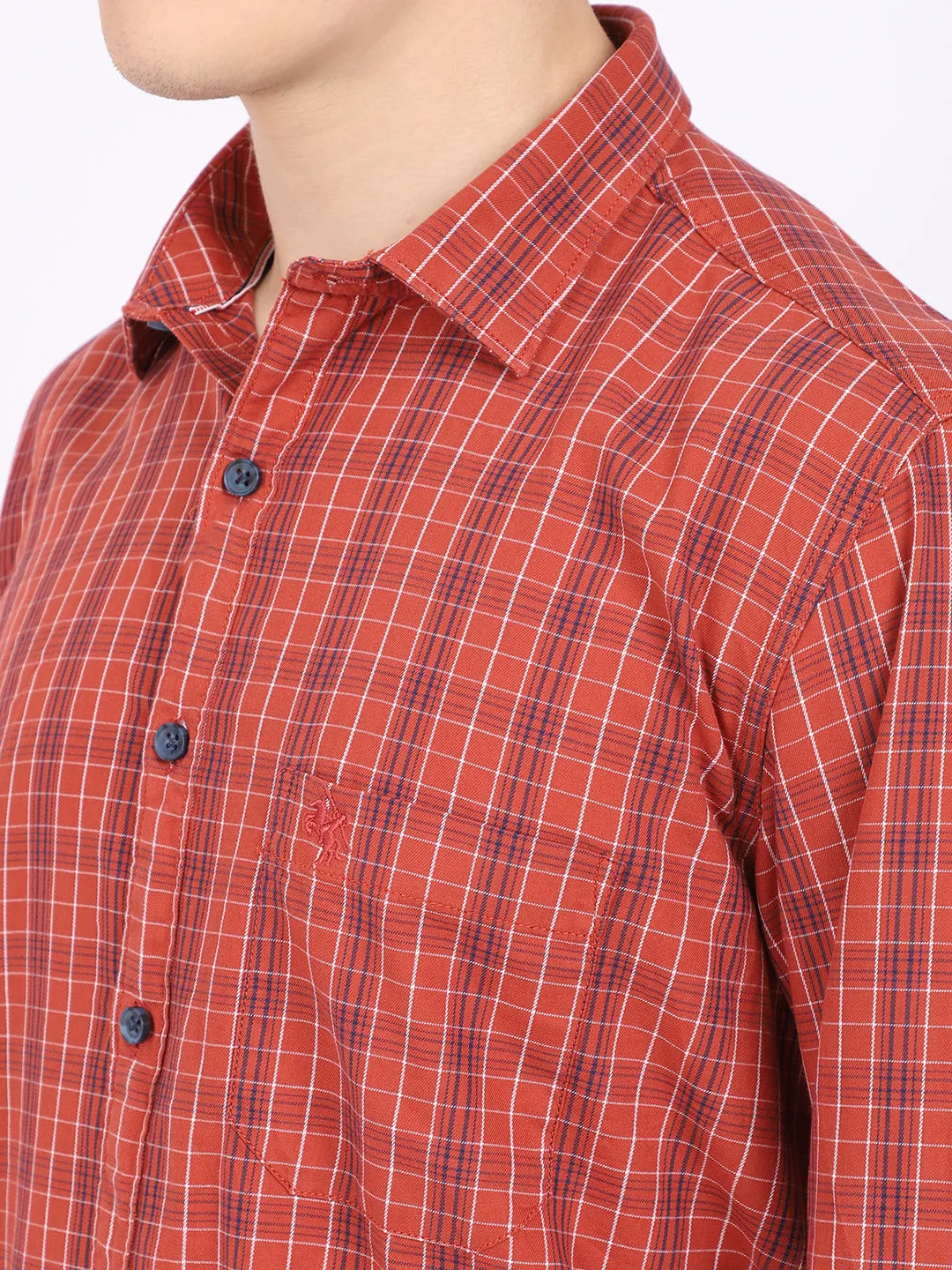 Men's Rust Casual Medium Checks Full Sleeve Shirt