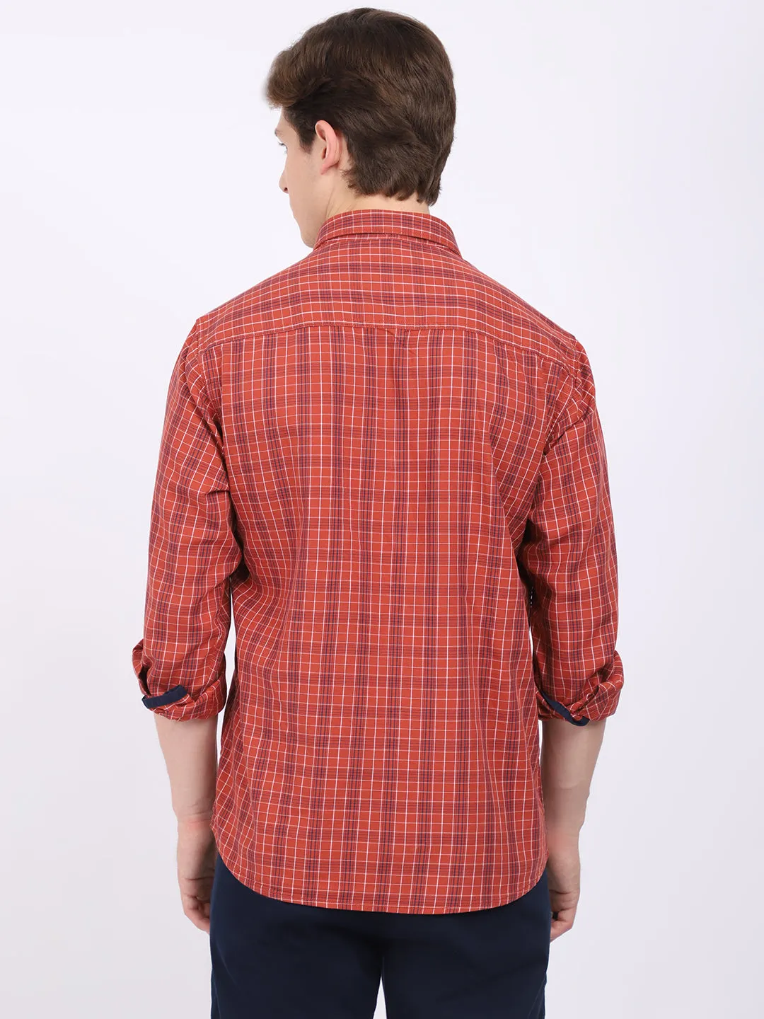 Men's Rust Casual Medium Checks Full Sleeve Shirt