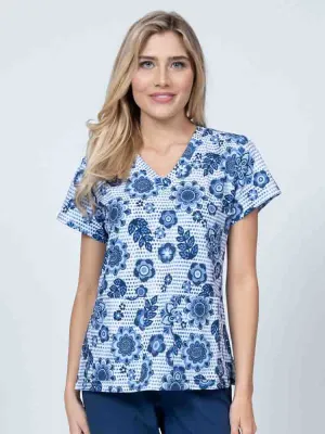 Meraki Sport Women's Print Scrub Top | Summer Blooms