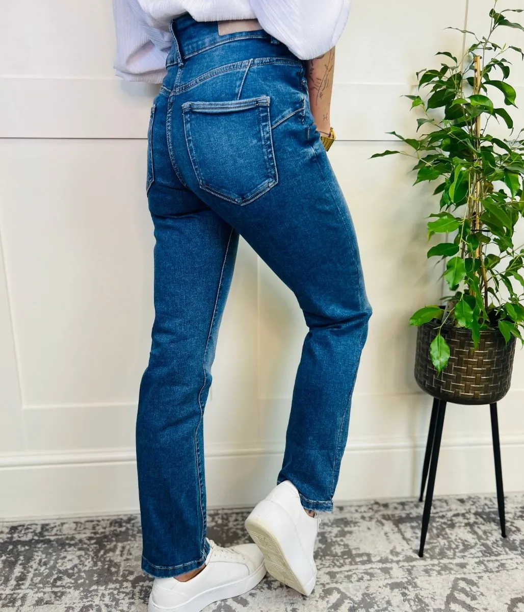 Mid Denim Wash Waist Enhancer Slim Jeans