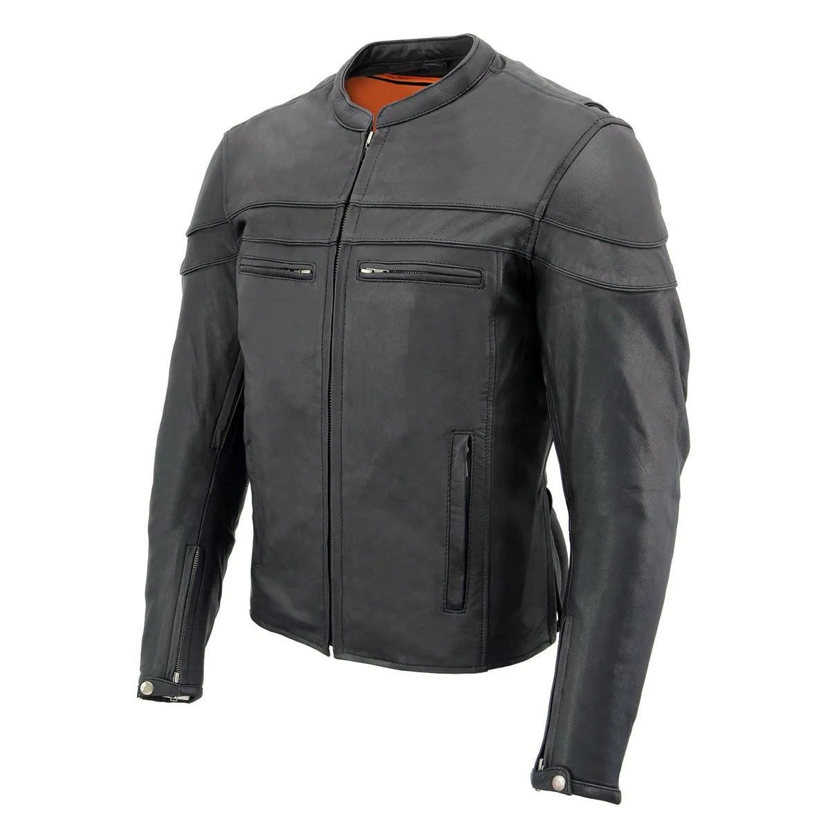 Milwaukee Leather MLM1526 Men's Black 'Stay Cool' Black Leather Sporty Motorcycle Jacket with Cool-Tec