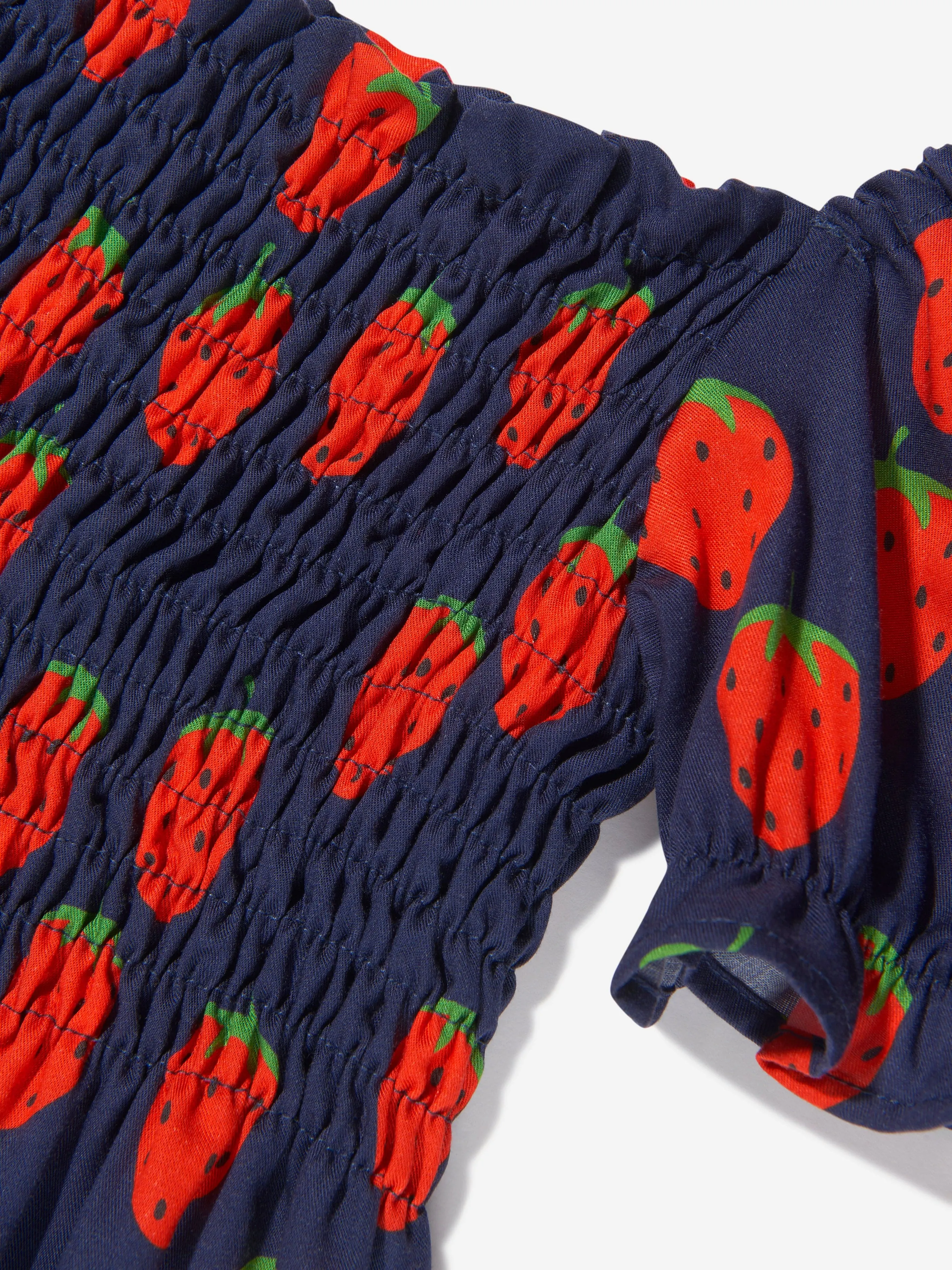 Mini Rodini Girls Strawberry Print Dress In Navy