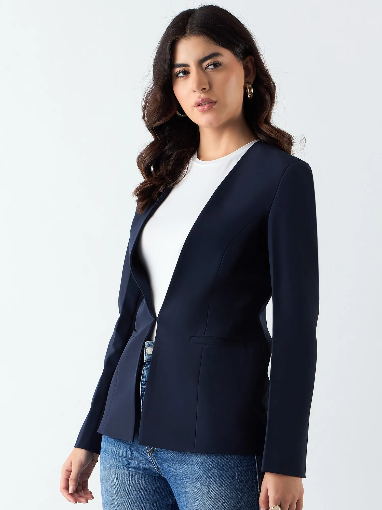 Minimalist Regular Fit Blazer In Stretchable Fabric