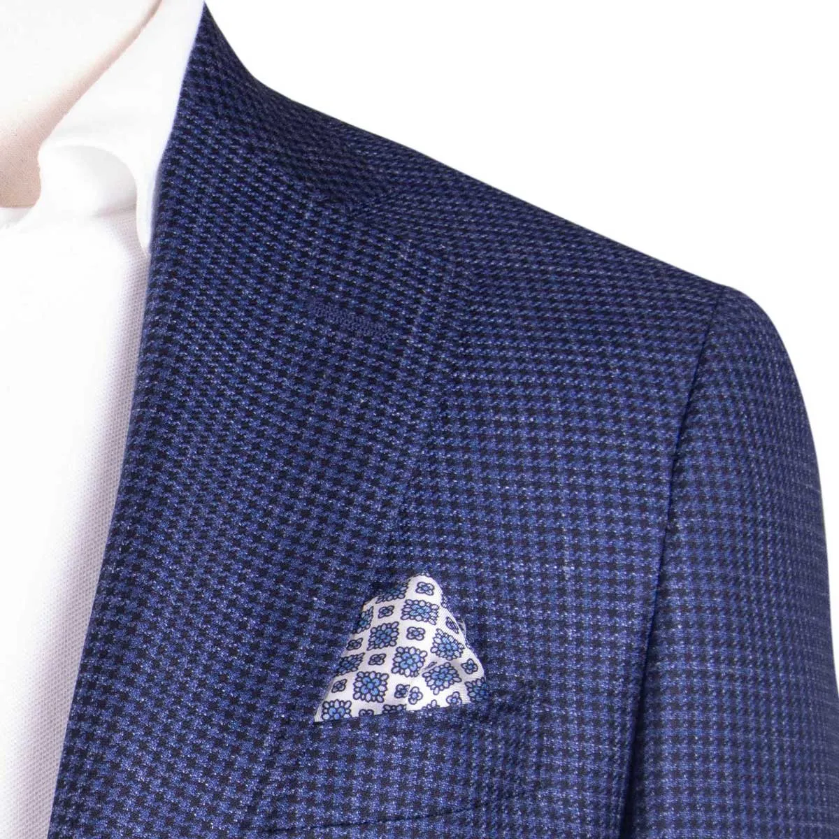 Navy Houndstooth Wool, Silk and Linen Jacket