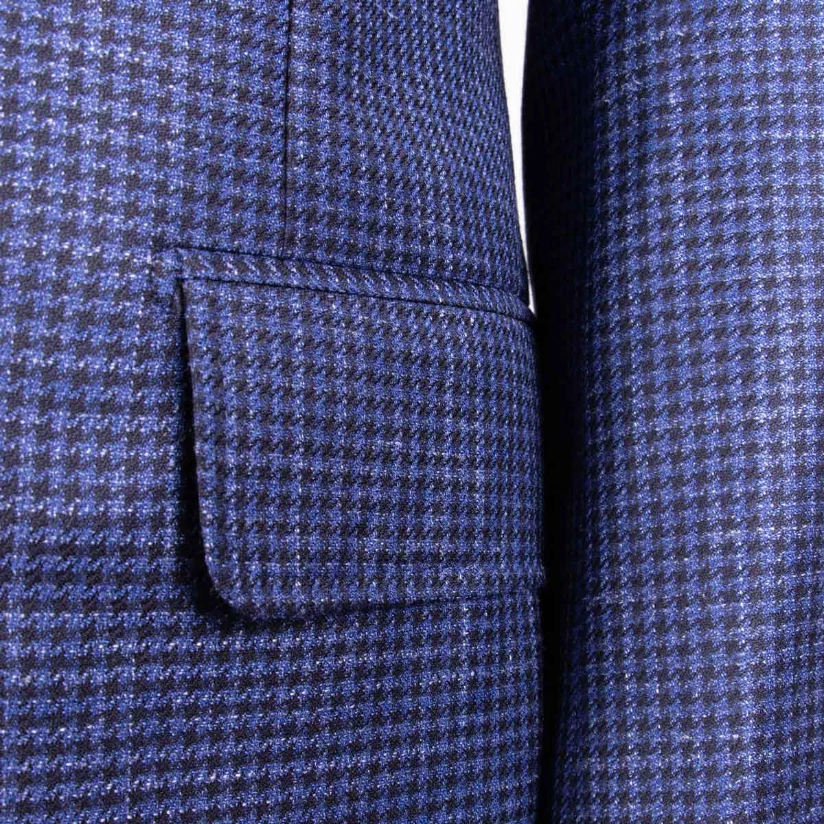 Navy Houndstooth Wool, Silk and Linen Jacket