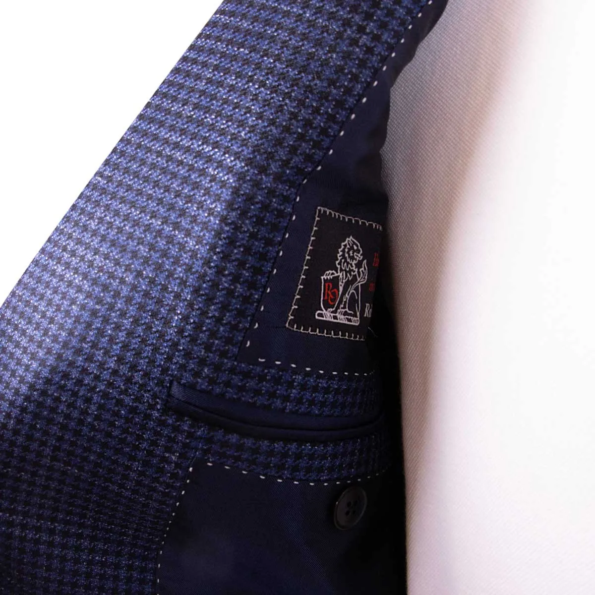 Navy Houndstooth Wool, Silk and Linen Jacket