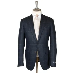 Navy Overcheck Wool & Cashmere Jacket