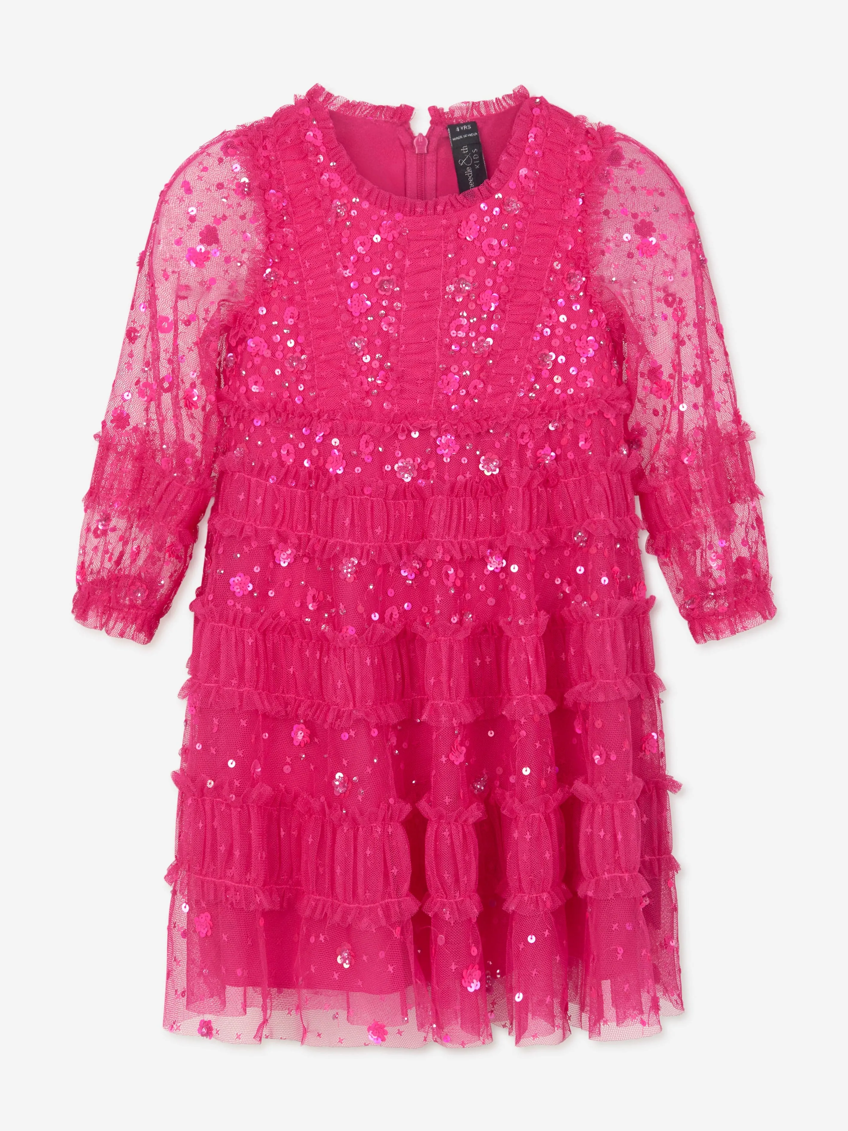 Needle & Thread Girls Violet Shimmer Long Sleeve Dress in Pink