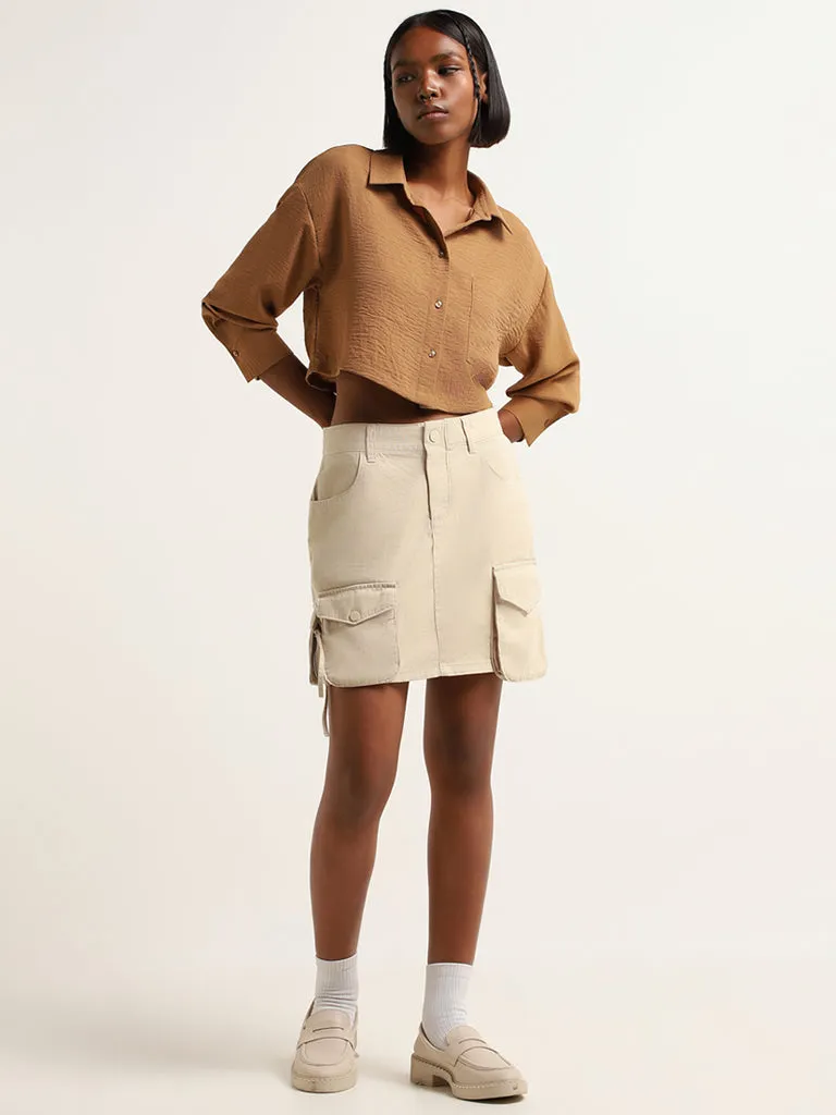 Nuon Brown Crinkled Crop Shirt