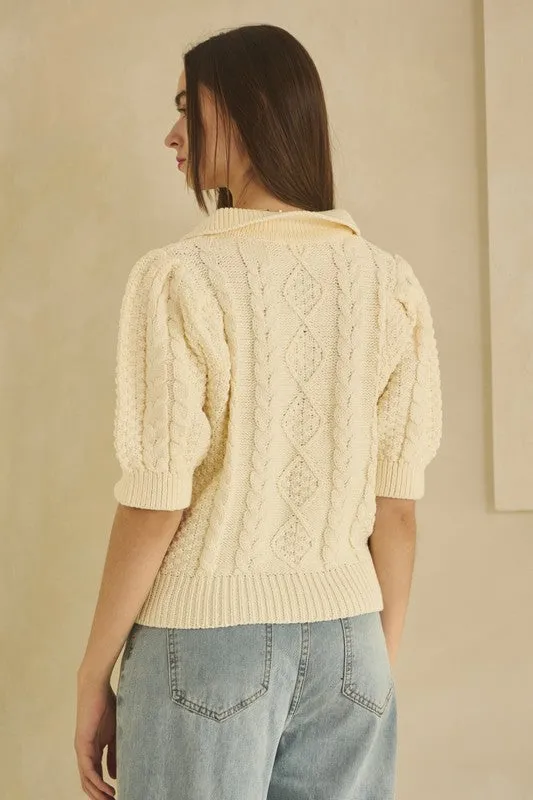 Oddi Cable Knit Sweater Top in Ivory