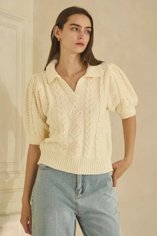 Oddi Cable Knit Sweater Top in Ivory