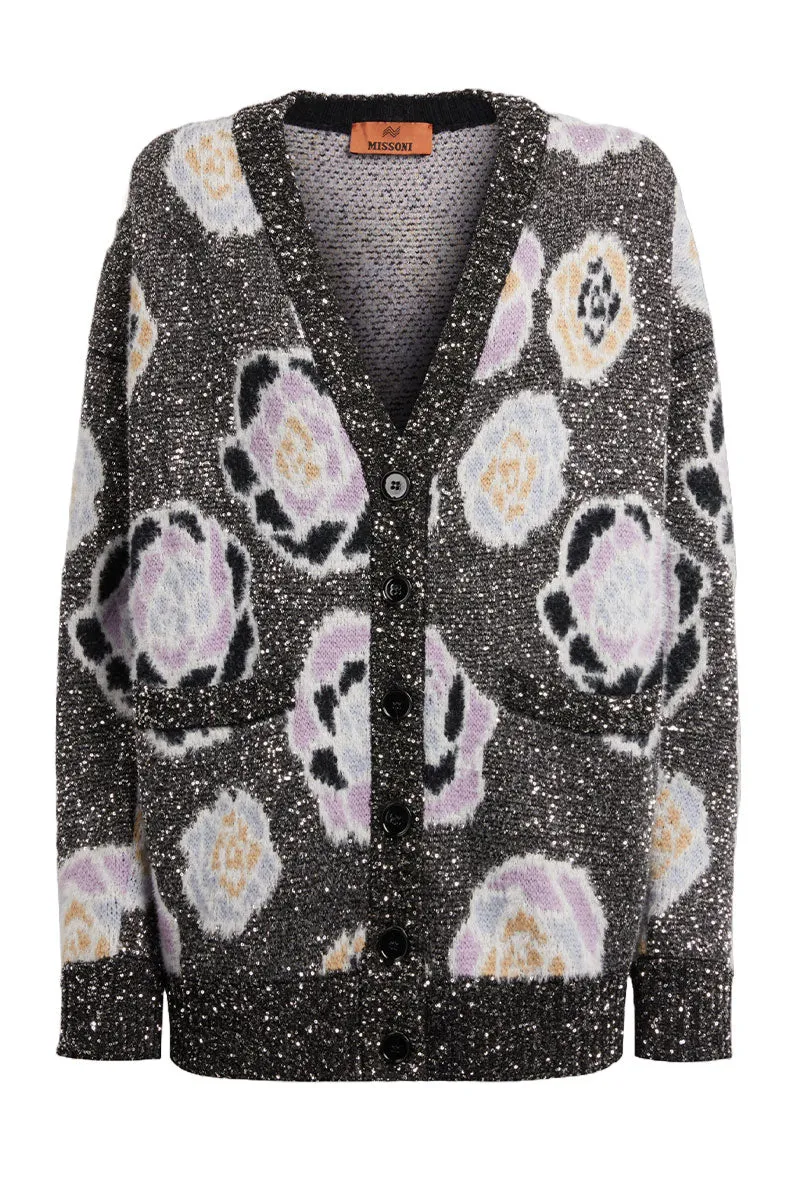 Oversized Sequin Rose Cardigan