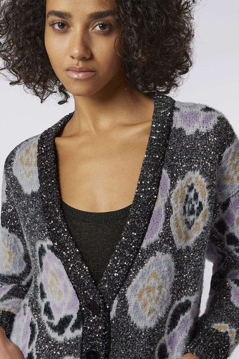 Oversized Sequin Rose Cardigan