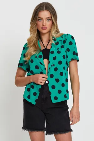 Polka Dot Relaxed Shirts Short Sleeve