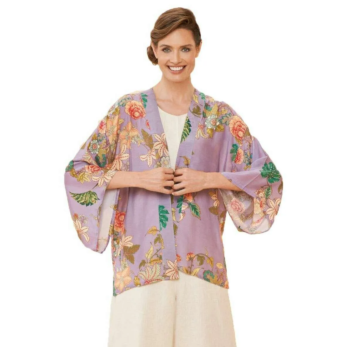 Powder Prancing Tiger Kimono Jacket - Lilac Purple