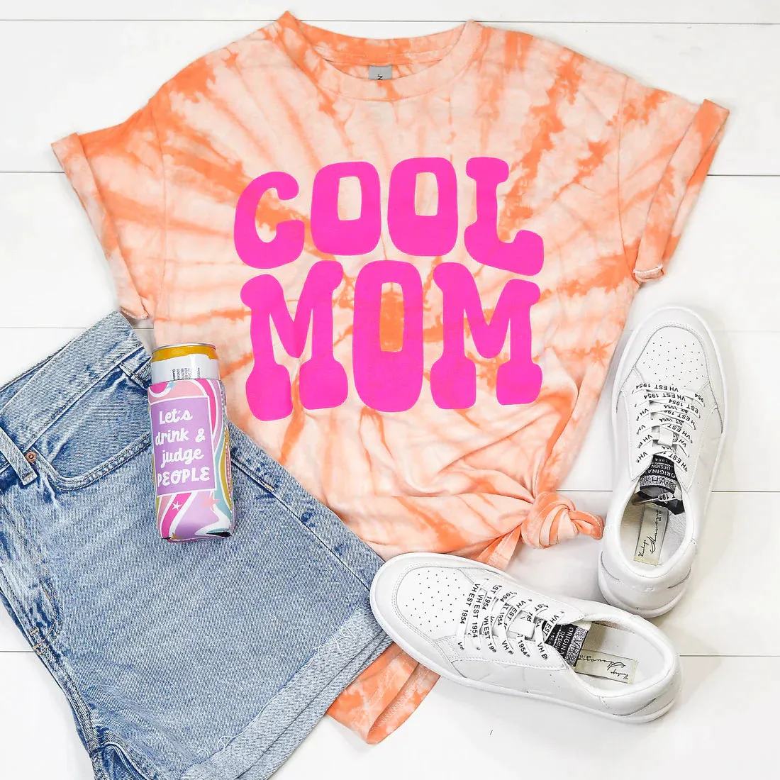 PREORDER: Cool Mom Graphic Shirt in Peach Tie Dye