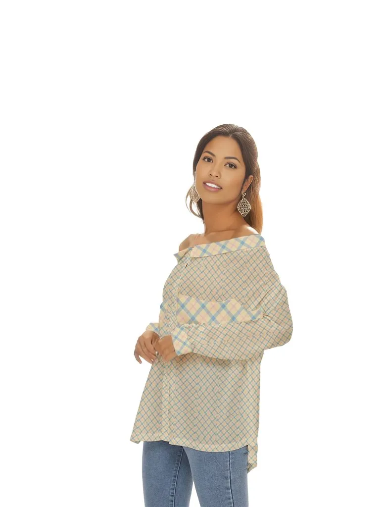 Princess Plaid Off Shoulder Chiffon Pocket Shirt