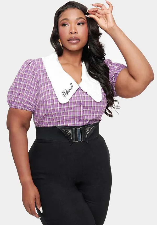 Purple Plaid Oversized | COLLAR TOP*