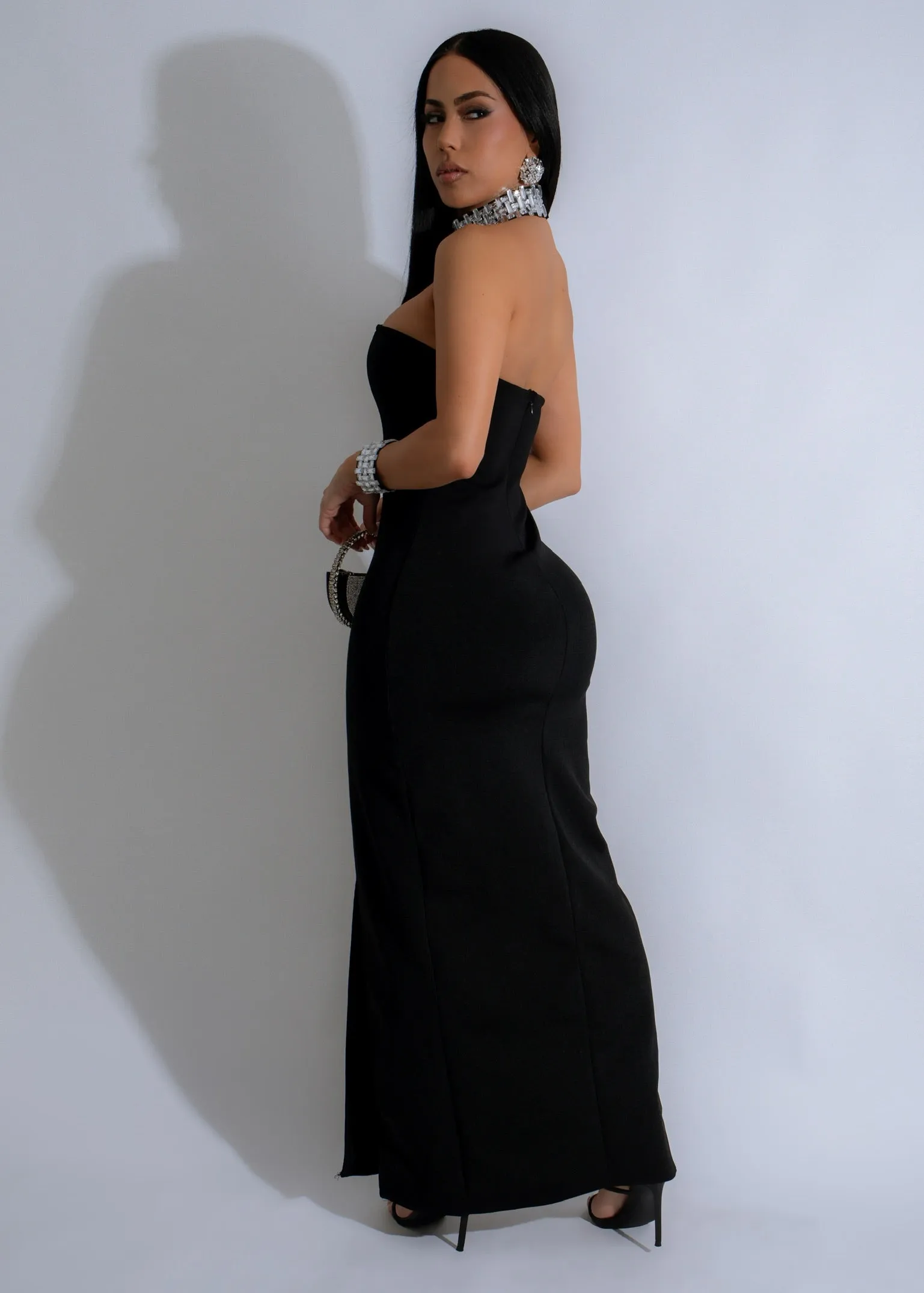 Radiant Lineage Rhinestone Maxi Dress Black