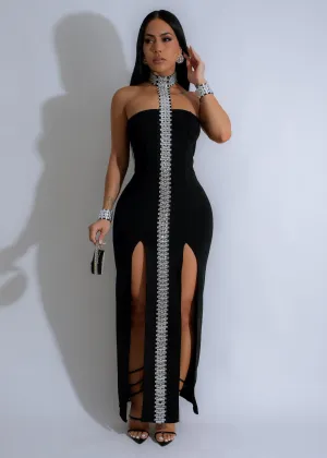 Radiant Lineage Rhinestone Maxi Dress Black