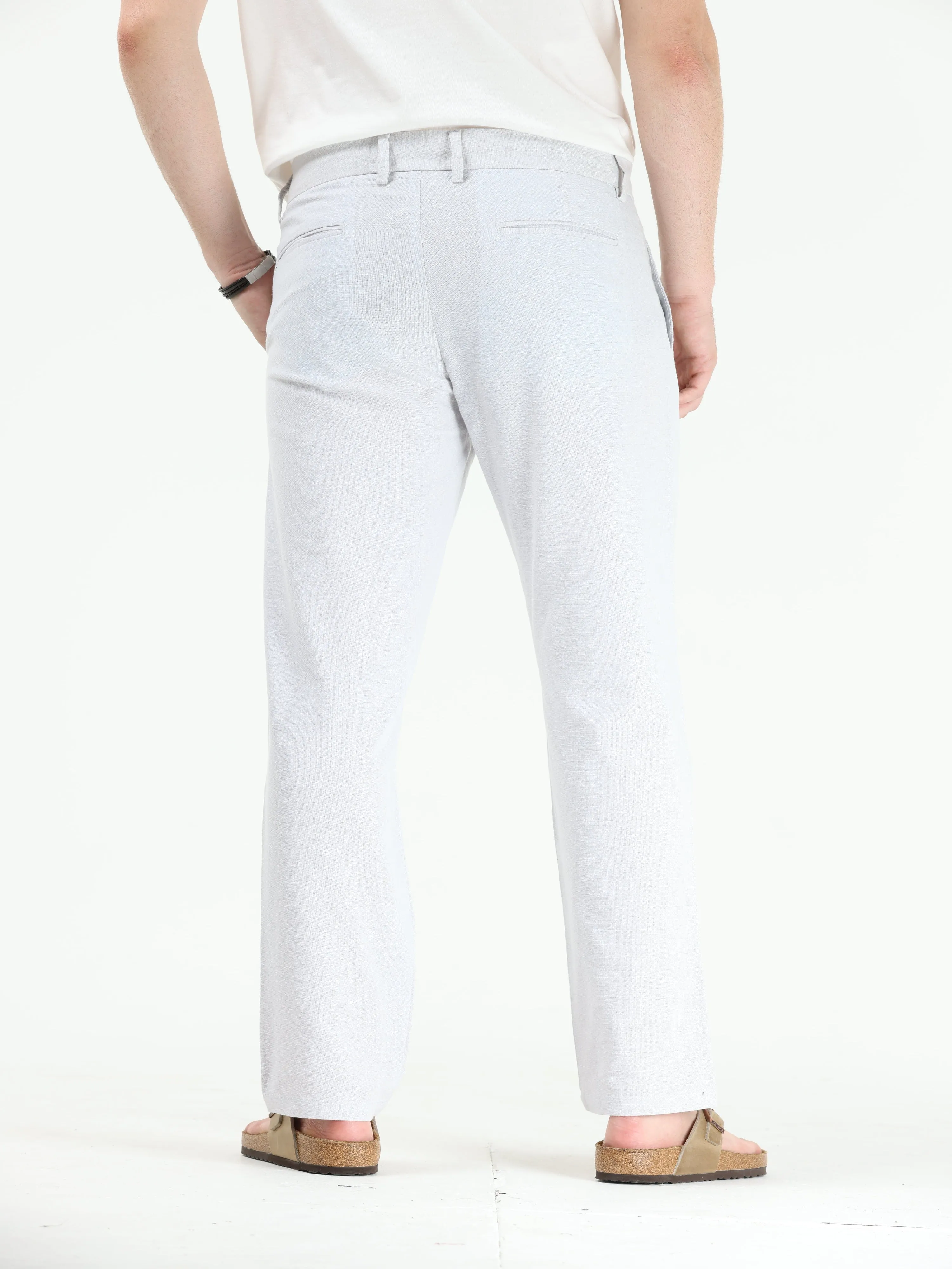 Raw Slub Powder White Pleated Pant