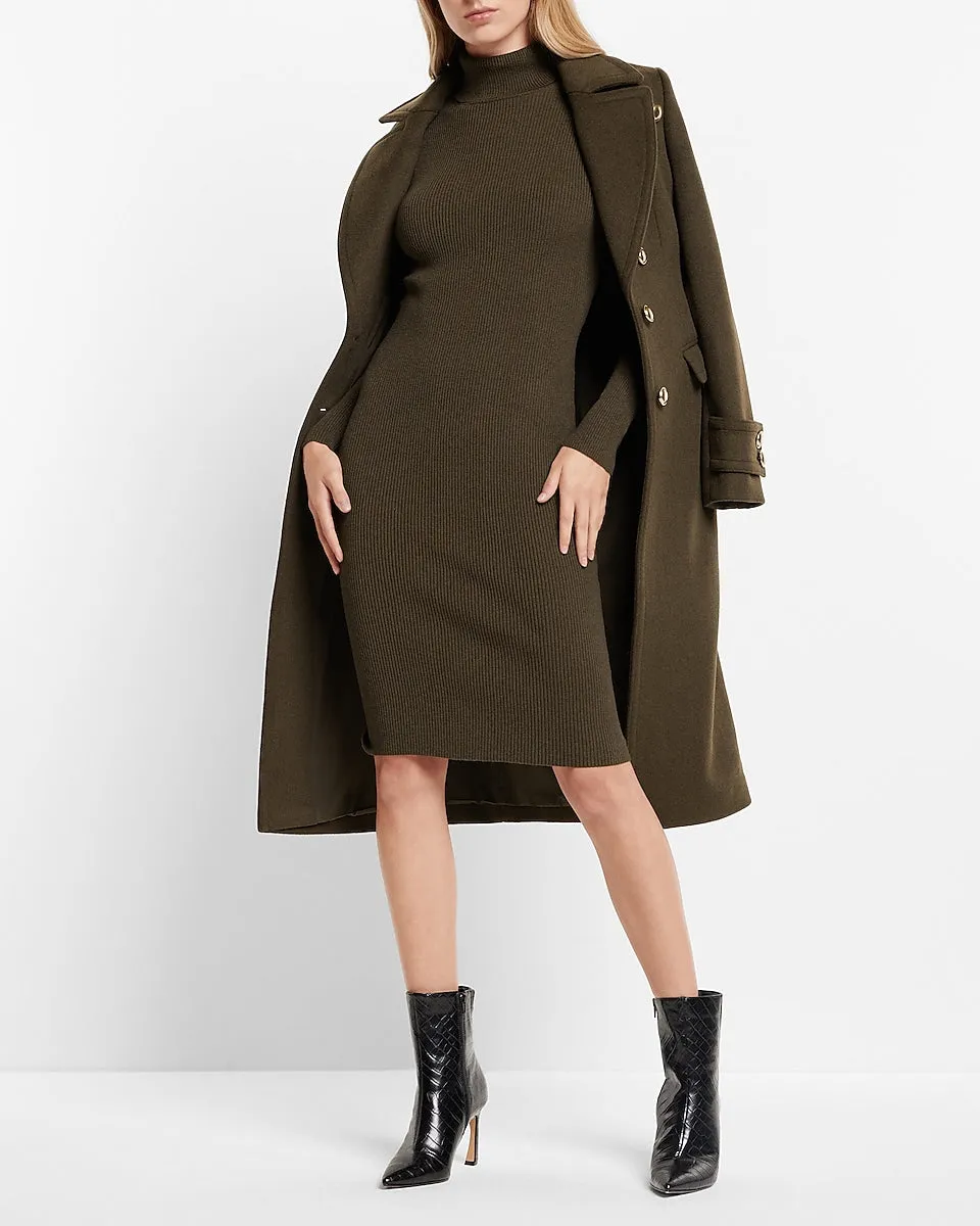 Ribbed Turtle Neck Sweater Midi Dress in Olive Green