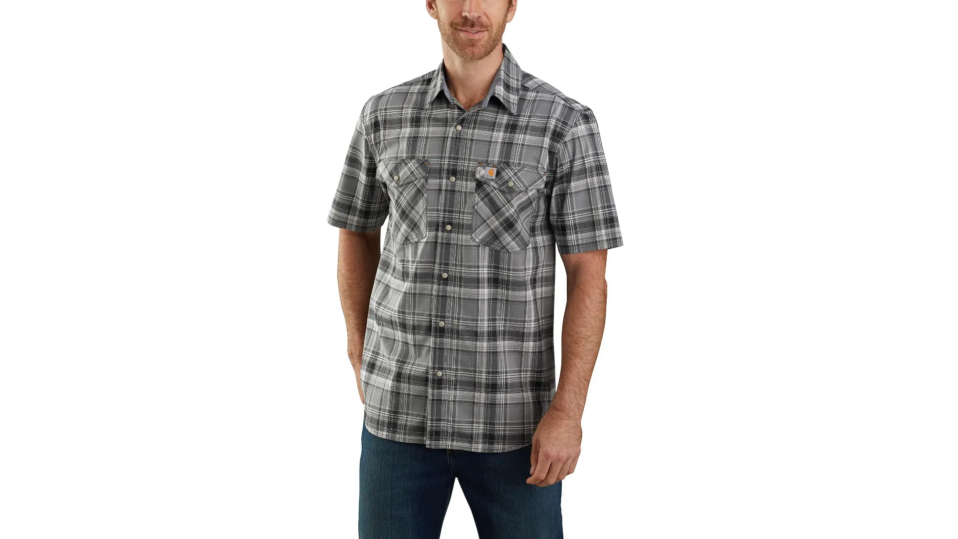 Rugged Flex Relaxed Fit Button Down Plaid Shirt | Black Plaid