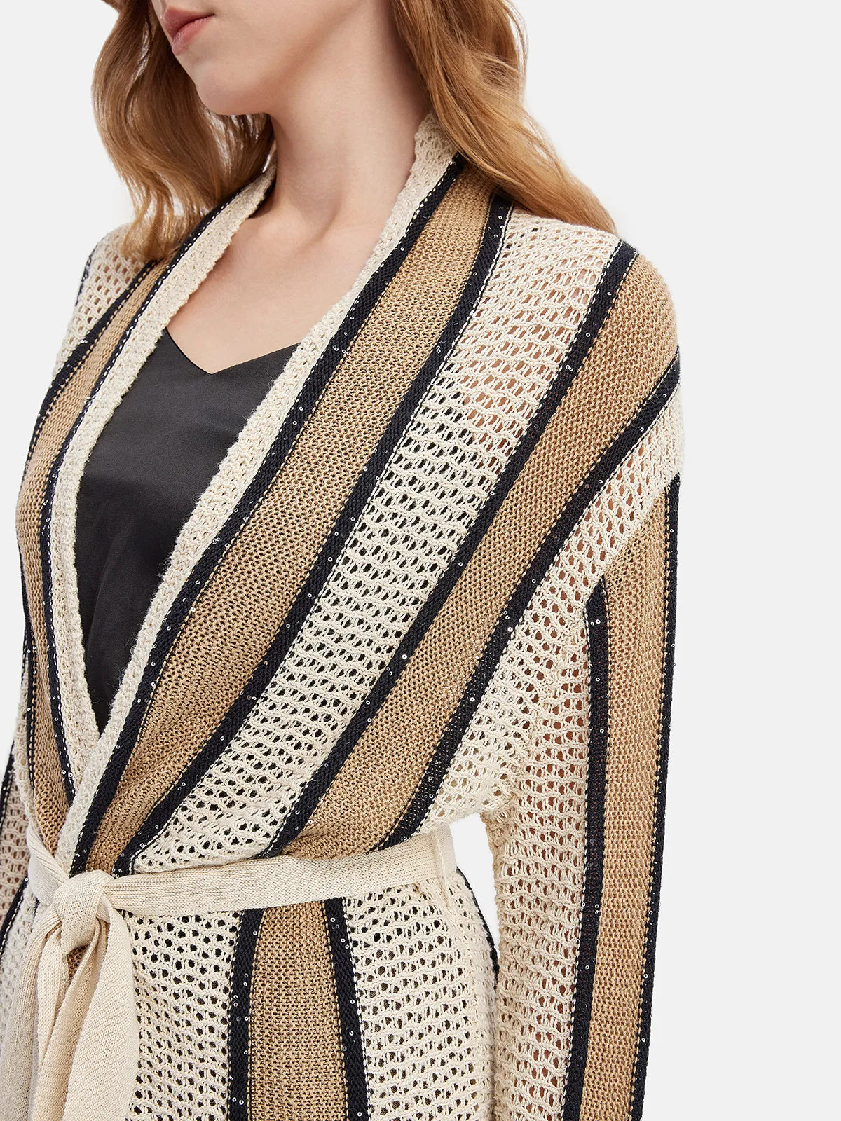 Sequin Striped Knit Cardigan