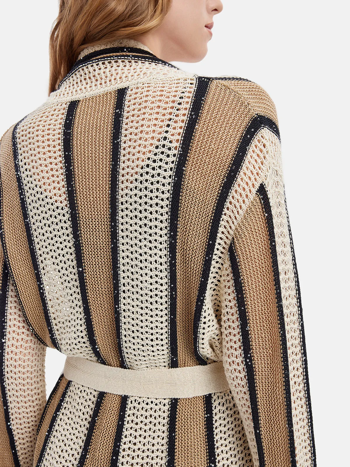 Sequin Striped Knit Cardigan