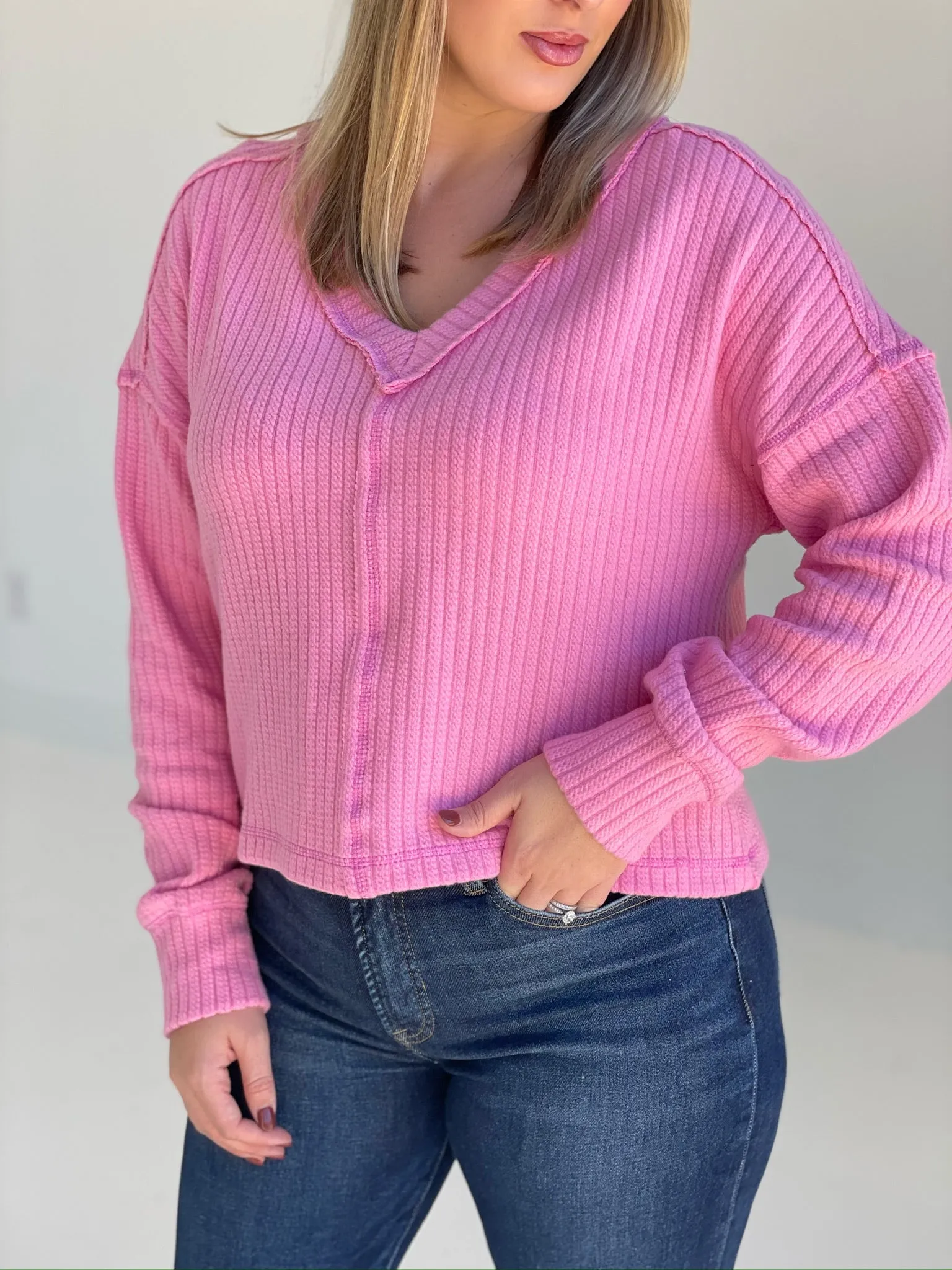 Softer V Neck Sweater - Pink *CM