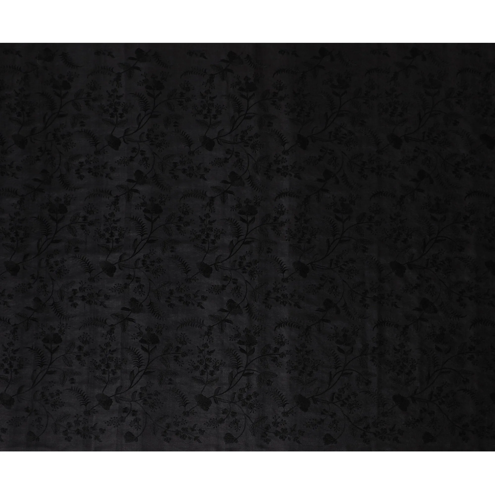 Sophisticated Black Tussar Silk Fabric with Floral Embroidery - 110 cm Wide - D19618