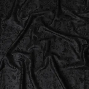 Sophisticated Black Tussar Silk Fabric with Floral Embroidery - 110 cm Wide - D19618