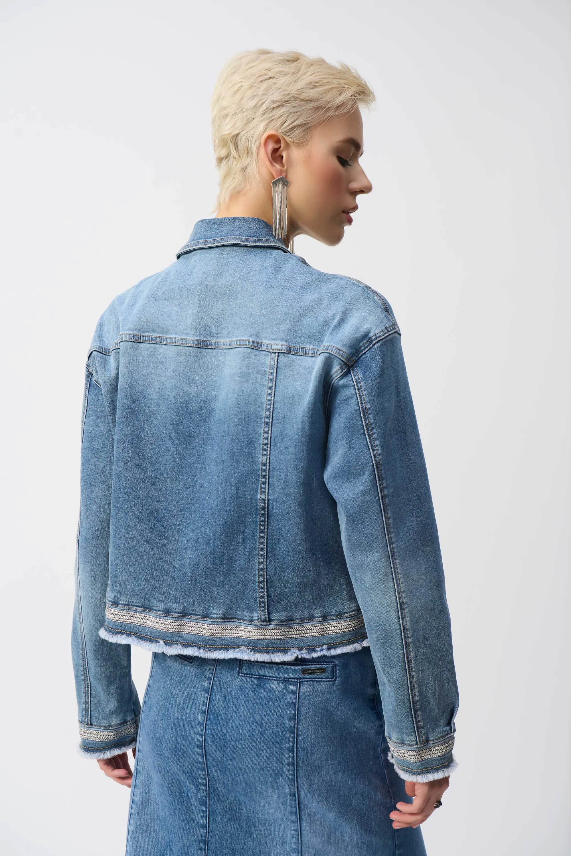 Stretch Denim Jacket with Embroidery