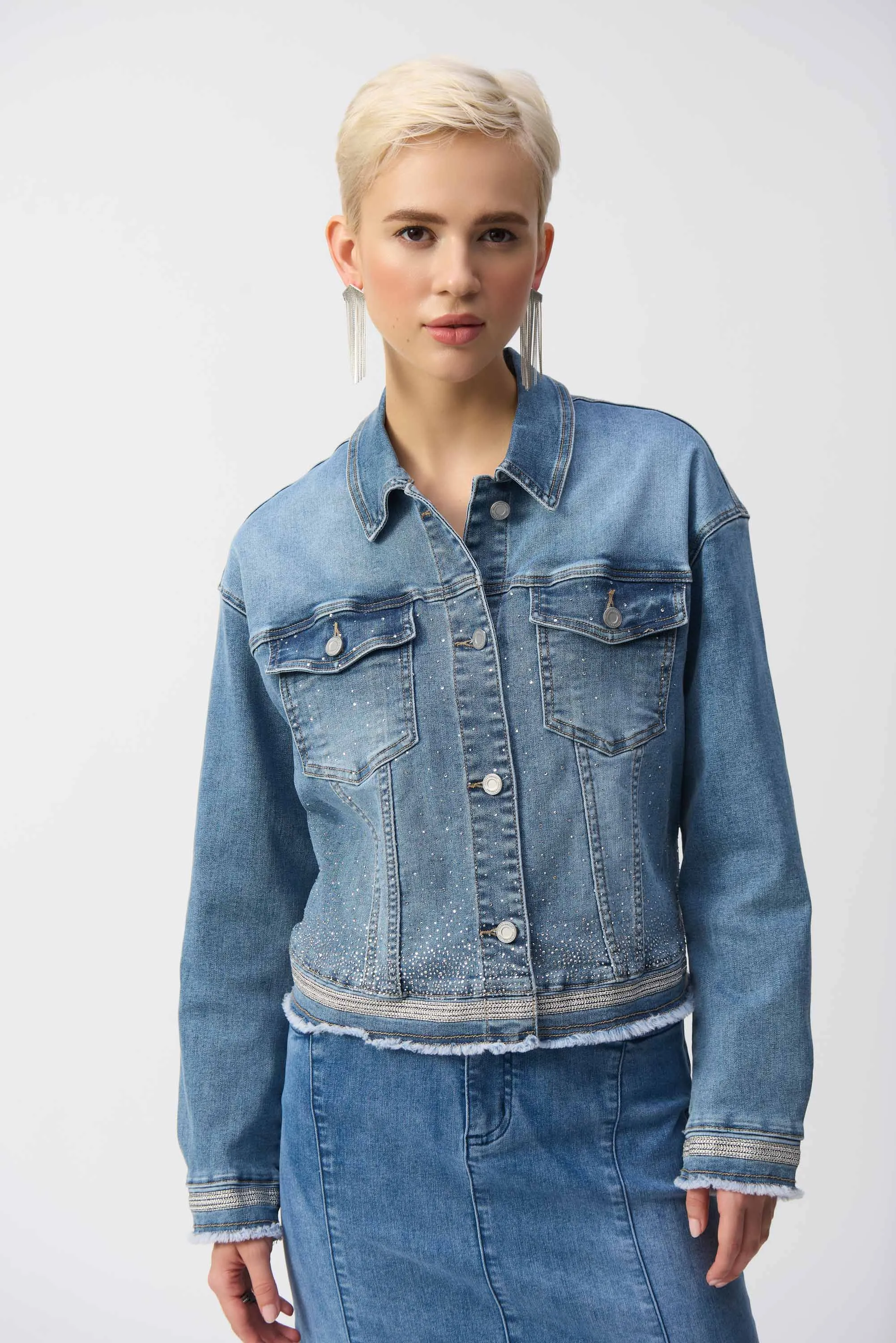 Stretch Denim Jacket with Embroidery