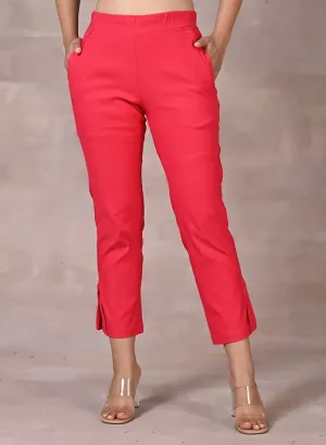 Taara Dark Pink Classic Fit Cotton Trousers for Women