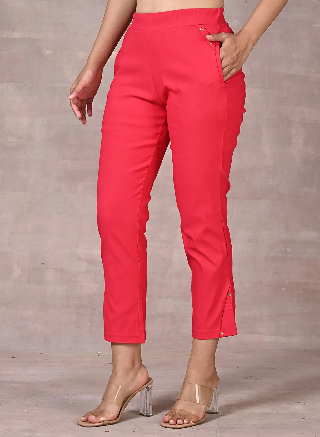 Taara Dark Pink Classic Fit Cotton Trousers for Women