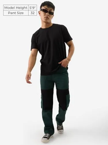 The Souled Store Solids: North Sea Men and Boys Regular Fit Cotton Cargo Pants Solid Plain Pants Trousers Bottoms Relaxed Fit Straight Leg Stretchable Comfortable Casual Formal Fashionable Trendy