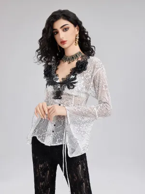 Two-Tone Lace V-neckline Shirt