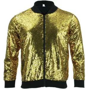 Unisex Sequin Bomber Jacket - Gold