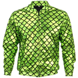 Unisex Shiny Bomber Jacket - Fish Scale Green