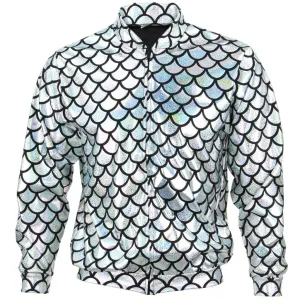 Unisex Shiny Bomber Jacket - Fish Scale Silver