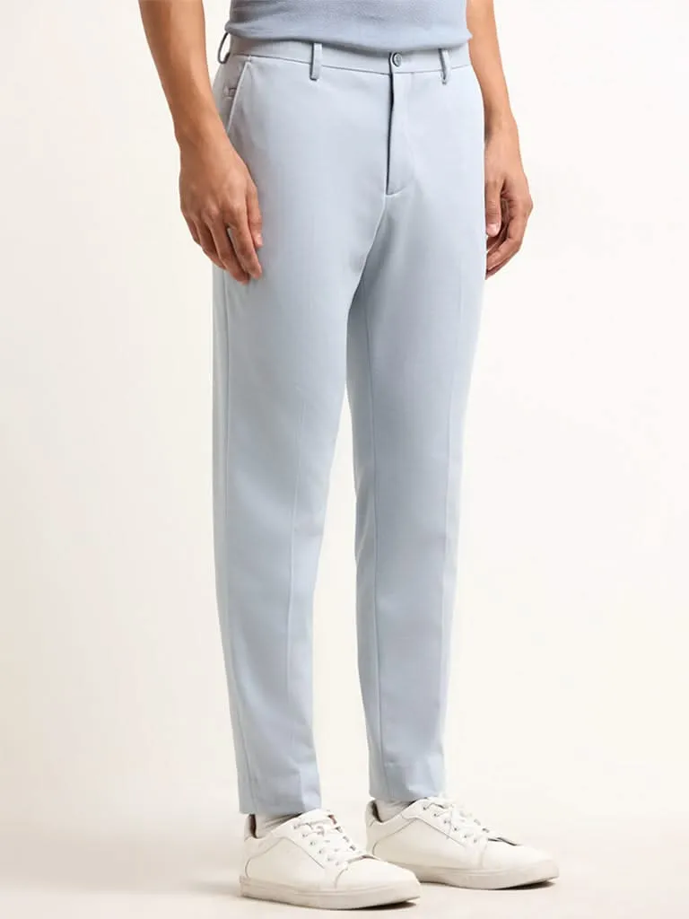 WES Formals Blue Mid Rise Slim Tapered Fit Trousers