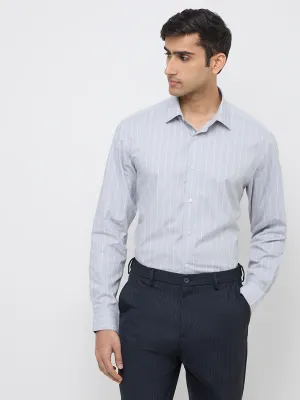 WES Formals Grey Stripe Printed Relaxed-Fit Shirt