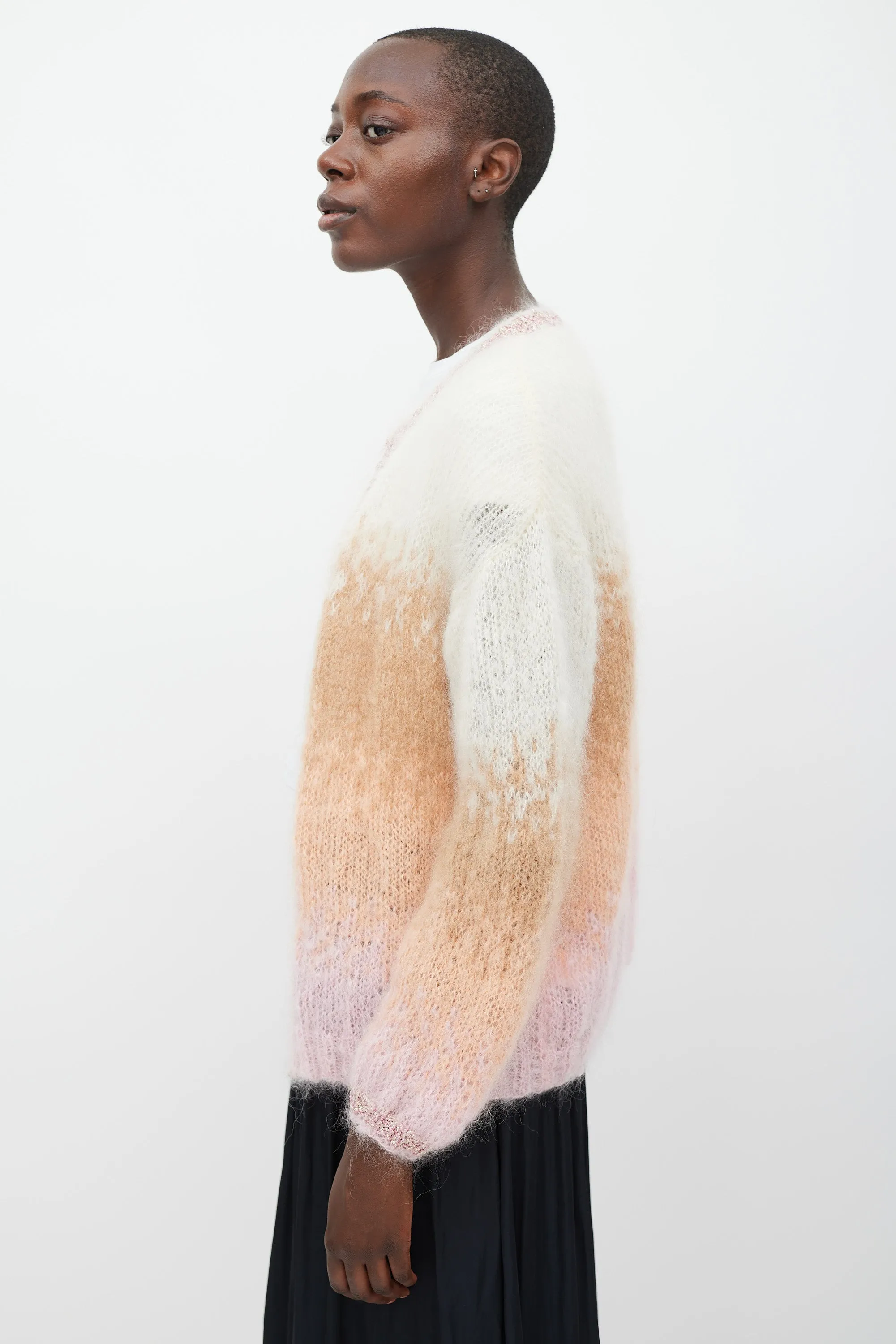 White & Multicolour Mohair Sparkly Trimmed Cardigan