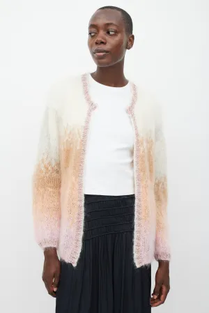 White & Multicolour Mohair Sparkly Trimmed Cardigan