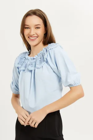 Women Blue Embellished Blouse