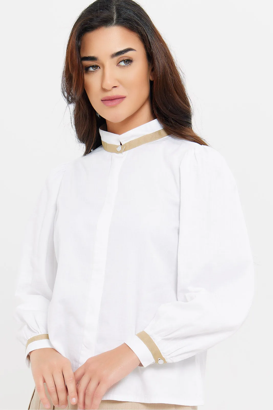 Women White Blouse With Contrast Taping