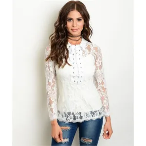 Women's Top Ivory Lace Long Sleeve Blouse