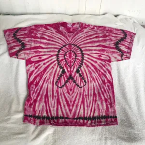 XL Discharged Ribbon and Tie-Dyed Pink Spider Tee with Heart on the back